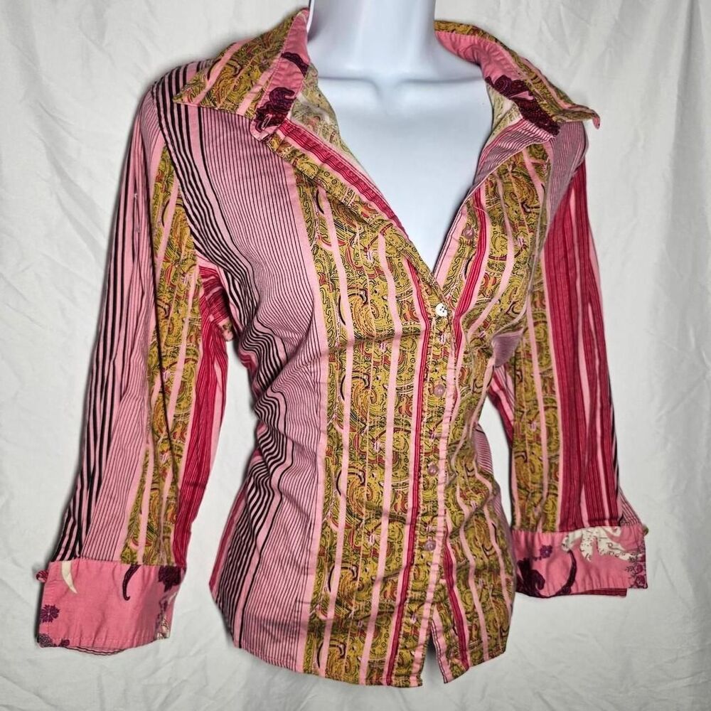 vintage y2k pink fairy whimsigoth 3/4 sleeve patterned top